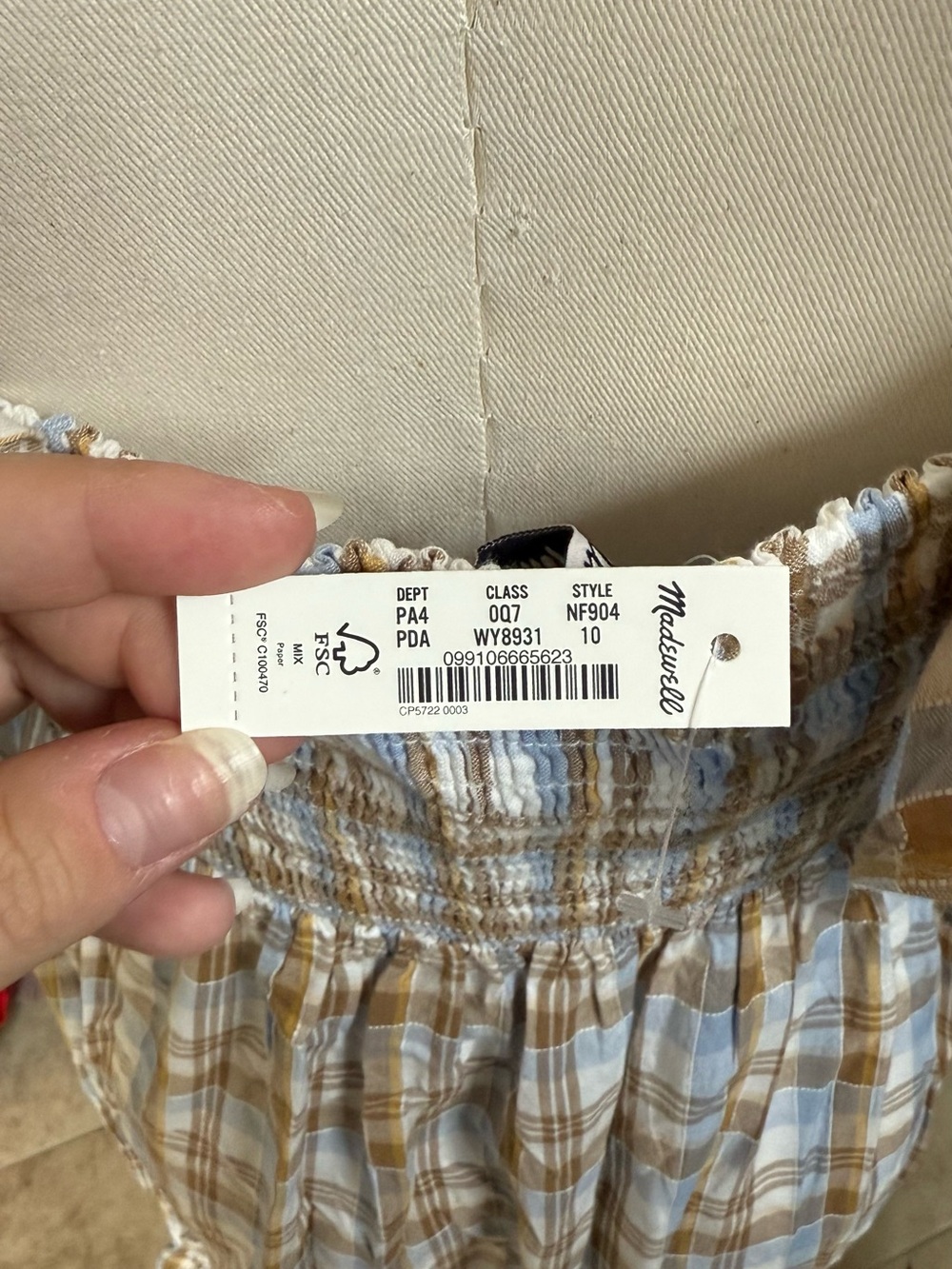 NWT Madewell Plaid Ruffle Strap Maxi Dress - White and Tan - Picture 3 of 3